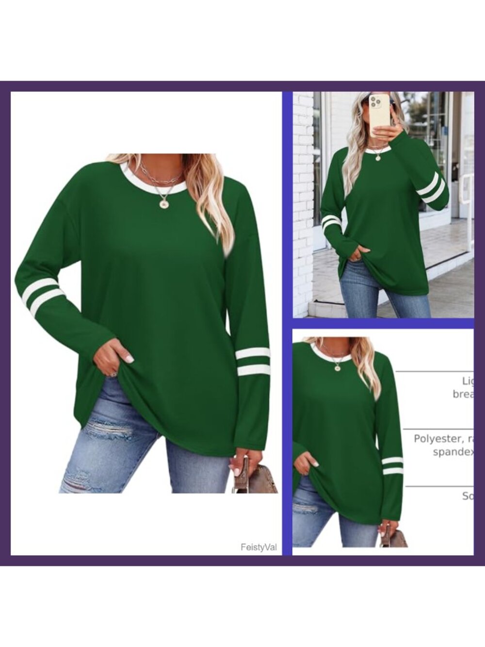 Long Sleeve Color Block Casual Top Crew Neck Athletic Tee